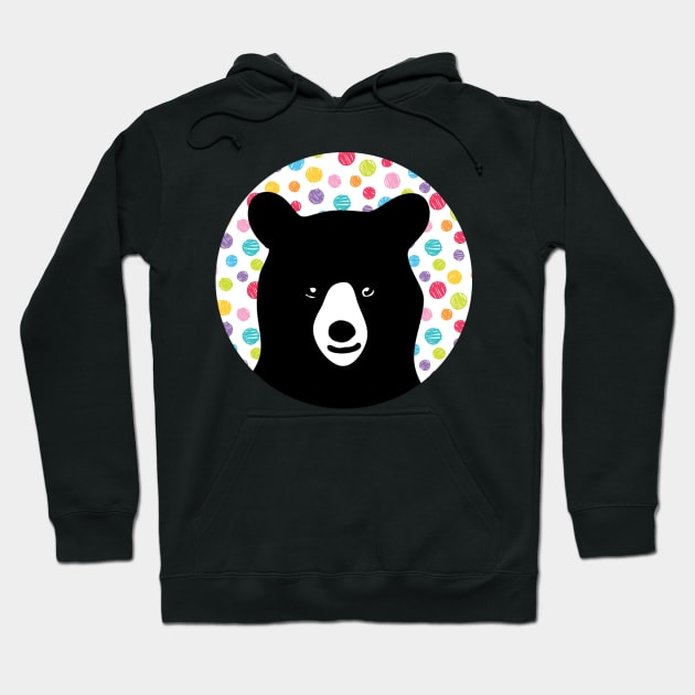 Black Bear with colorful polka dots Hoodie by theaspenridge